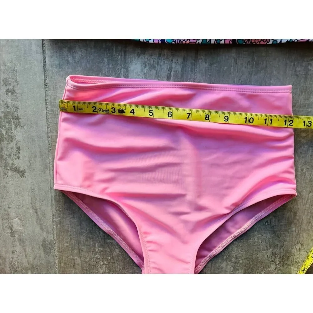 Los Angeles Boutique 2 Piece High Waisted Bikini Set Push Up Pink Floral L (M)